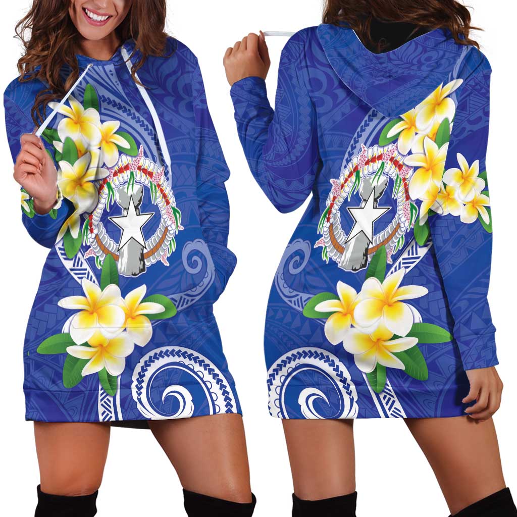 Northern Mariana Islands Chamorro Hoodie Dress Plumeria Curves Style Navy Version