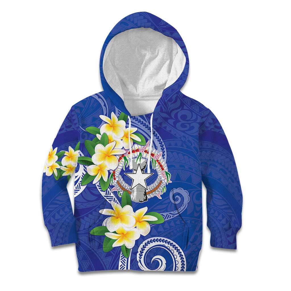 Northern Mariana Islands Chamorro Kid Hoodie Plumeria Curves Style Navy Version
