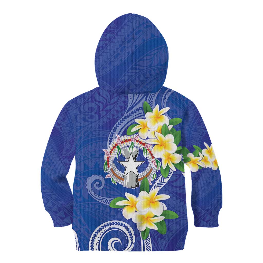 Northern Mariana Islands Chamorro Kid Hoodie Plumeria Curves Style Navy Version