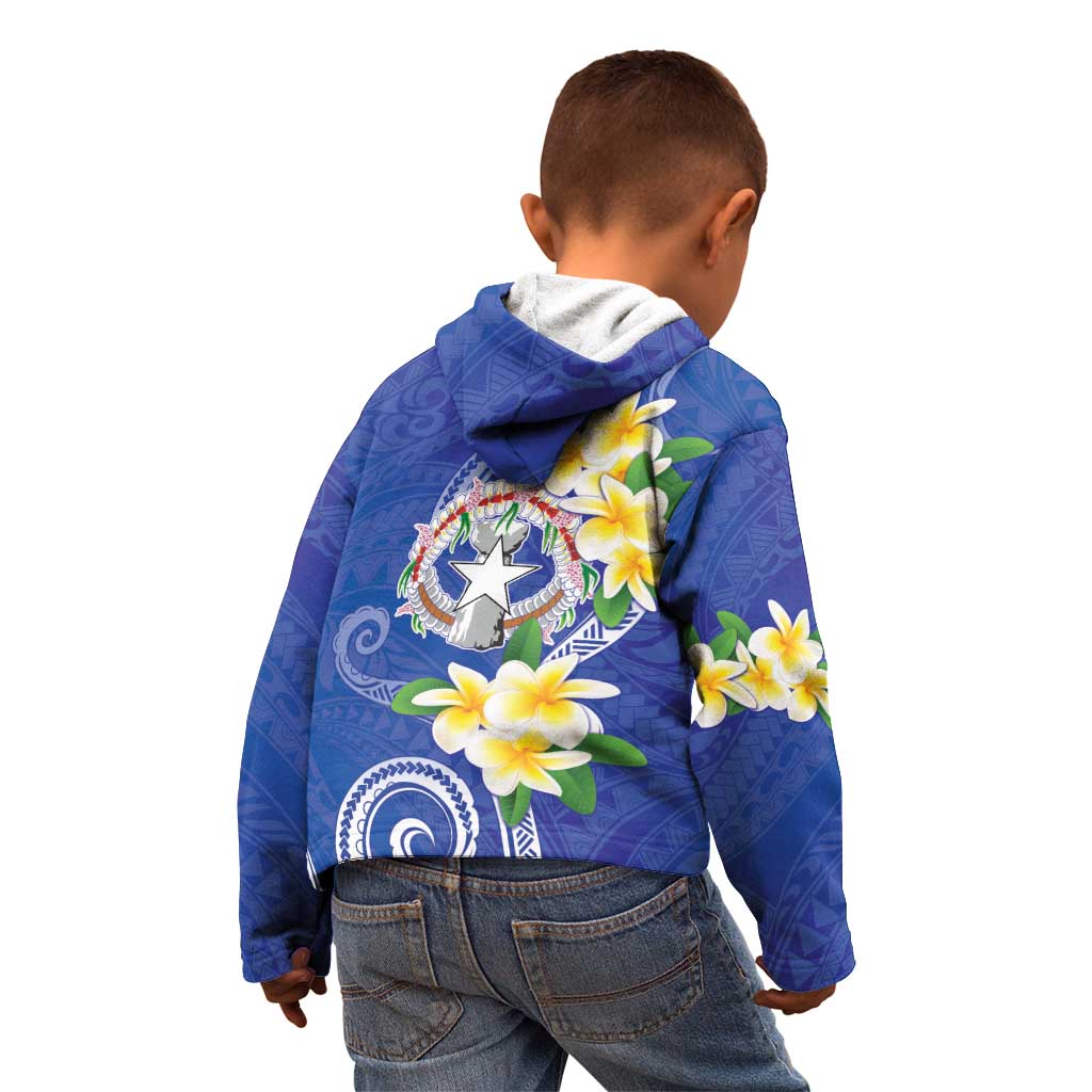 Northern Mariana Islands Chamorro Kid Hoodie Plumeria Curves Style Navy Version