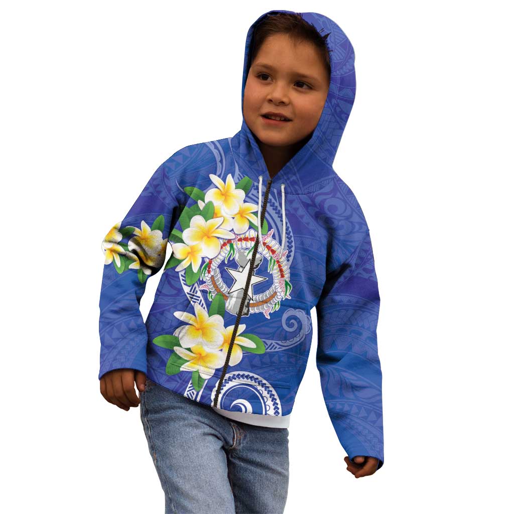 Northern Mariana Islands Chamorro Kid Hoodie Plumeria Curves Style Navy Version