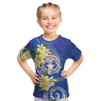 Northern Mariana Islands Chamorro Kid T Shirt Plumeria Curves Style Navy Version LT05 Navy - Polynesian Pride