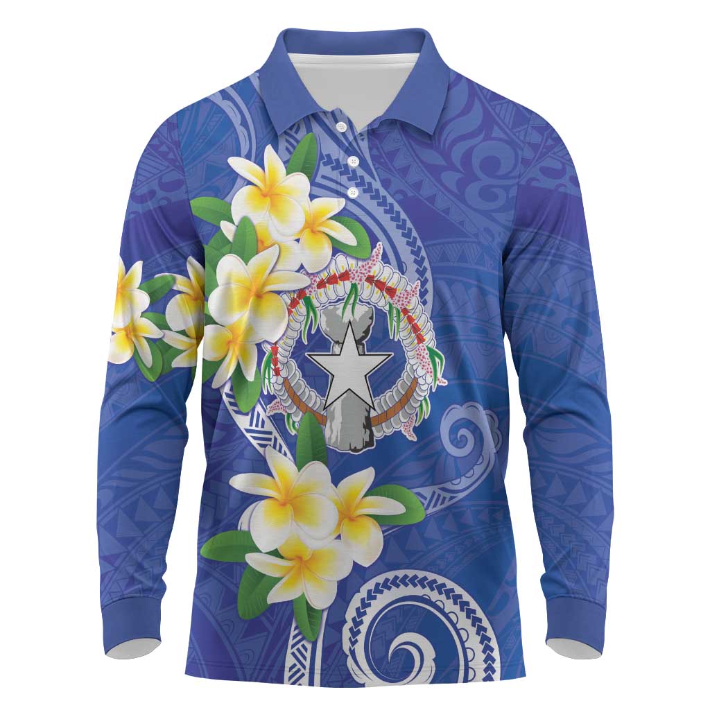 Northern Mariana Islands Chamorro Long Sleeve Polo Shirt Plumeria Curves Style Navy Version LT05 Navy - Polynesian Pride