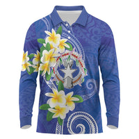 Northern Mariana Islands Chamorro Long Sleeve Polo Shirt Plumeria Curves Style Navy Version LT05 Navy - Polynesian Pride