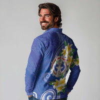 Northern Mariana Islands Chamorro Long Sleeve Polo Shirt Plumeria Curves Style Navy Version LT05 - Polynesian Pride