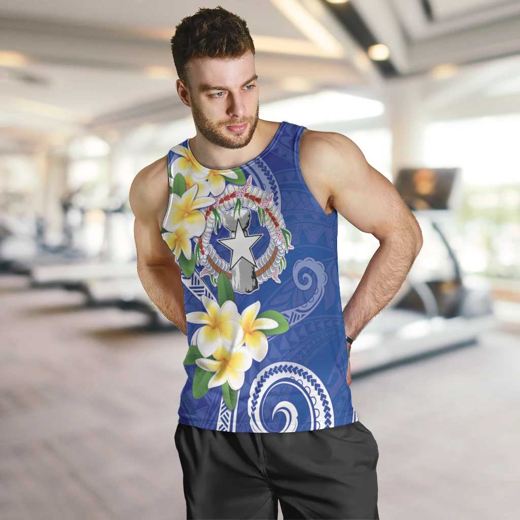 Northern Mariana Islands Chamorro Men Tank Top Plumeria Curves Style Navy Version LT05 Navy - Polynesian Pride