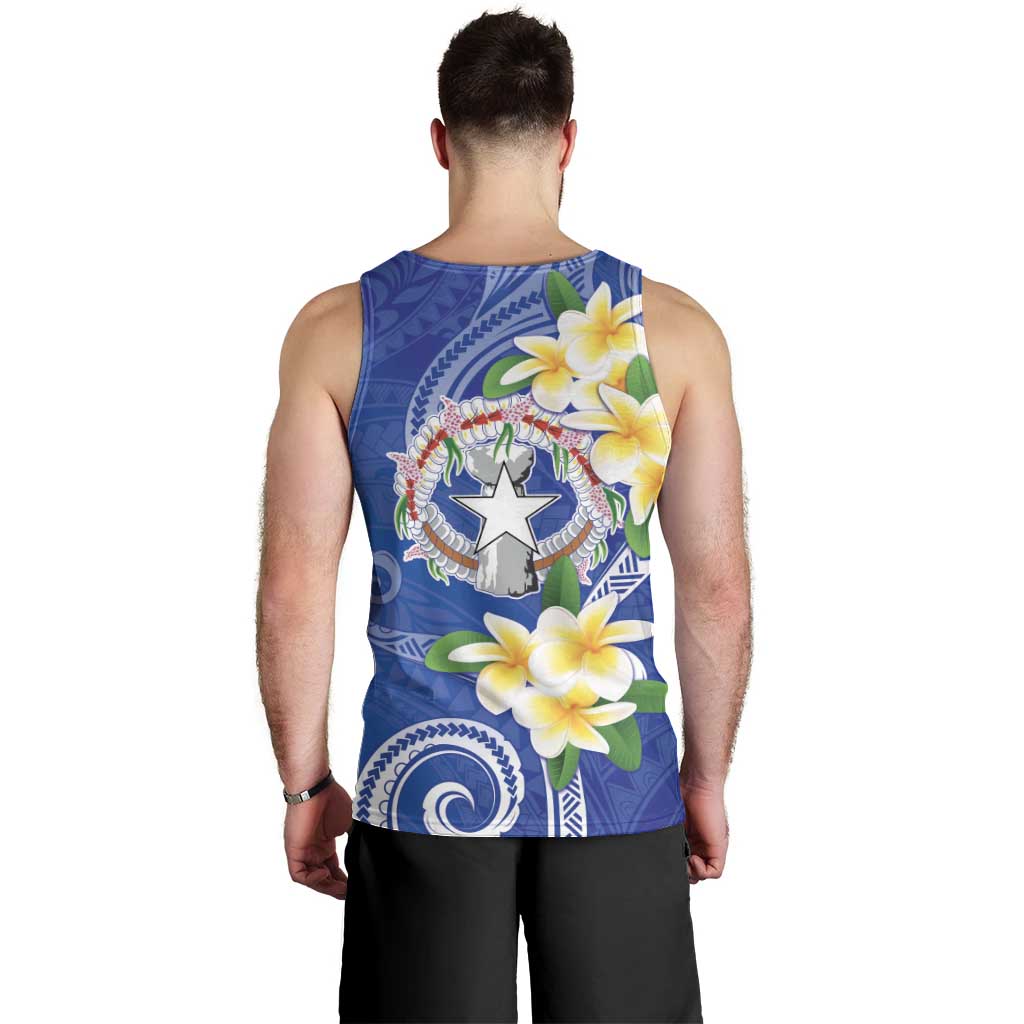 Northern Mariana Islands Chamorro Men Tank Top Plumeria Curves Style Navy Version LT05 - Polynesian Pride
