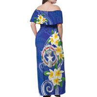 Northern Mariana Islands Chamorro Off Shoulder Maxi Dress Plumeria Curves Style Navy Version LT05 - Polynesian Pride