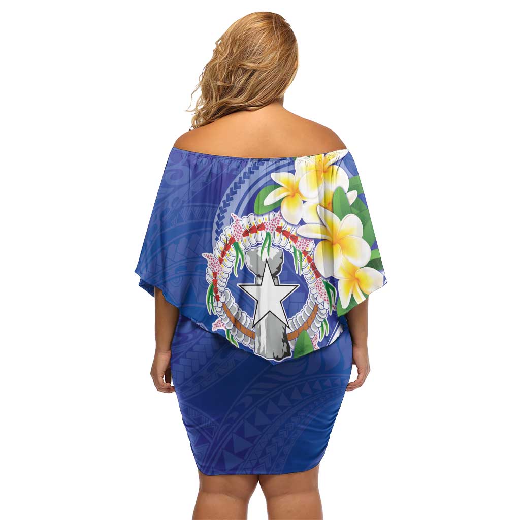 Northern Mariana Islands Chamorro Off Shoulder Short Dress Plumeria Curves Style Navy Version
