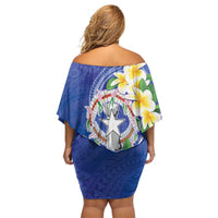Northern Mariana Islands Chamorro Off Shoulder Short Dress Plumeria Curves Style Navy Version