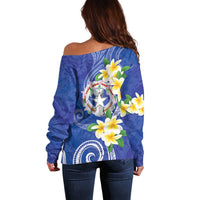 Northern Mariana Islands Chamorro Off Shoulder Sweater Plumeria Curves Style Navy Version LT05 - Polynesian Pride