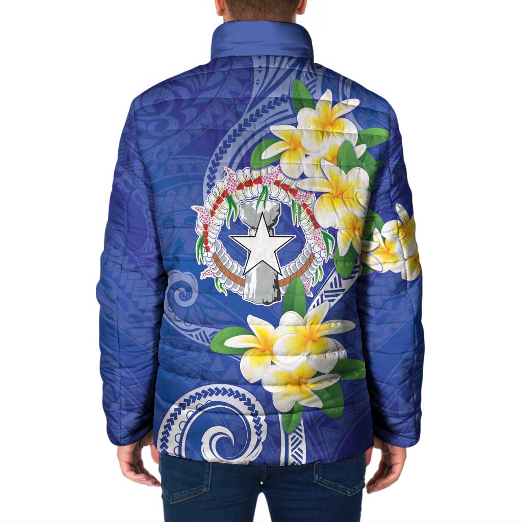Northern Mariana Islands Chamorro Padded Jacket Plumeria Curves Style Navy Version LT05 - Polynesian Pride