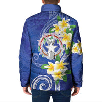 Northern Mariana Islands Chamorro Padded Jacket Plumeria Curves Style Navy Version LT05 - Polynesian Pride