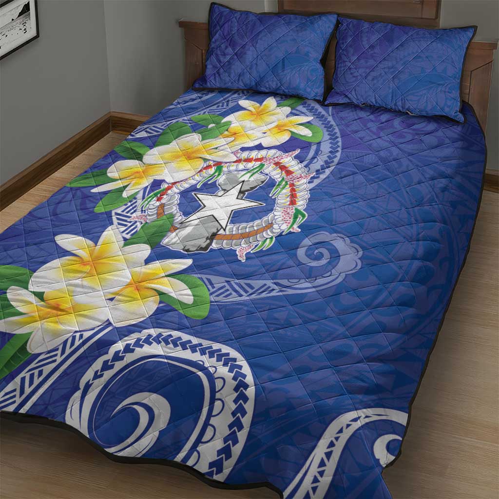 Northern Mariana Islands Chamorro Quilt Bed Set Plumeria Curves Style Navy Version LT05 - Polynesian Pride
