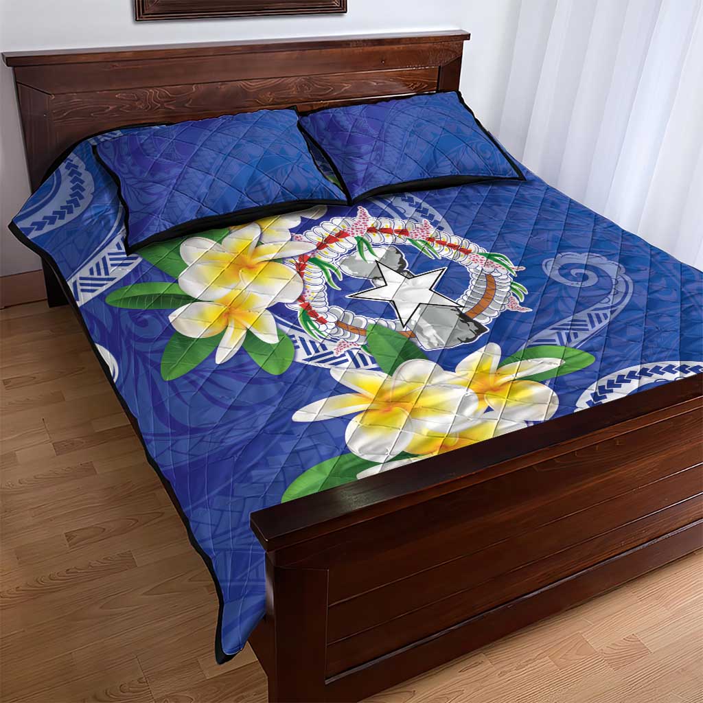 Northern Mariana Islands Chamorro Quilt Bed Set Plumeria Curves Style Navy Version LT05 - Polynesian Pride