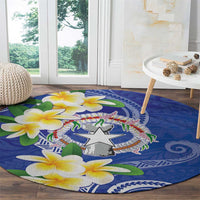 Northern Mariana Islands Chamorro Round Carpet Plumeria Curves Style Navy Version LT05 - Polynesian Pride
