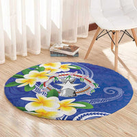 Northern Mariana Islands Chamorro Round Carpet Plumeria Curves Style Navy Version LT05 - Polynesian Pride