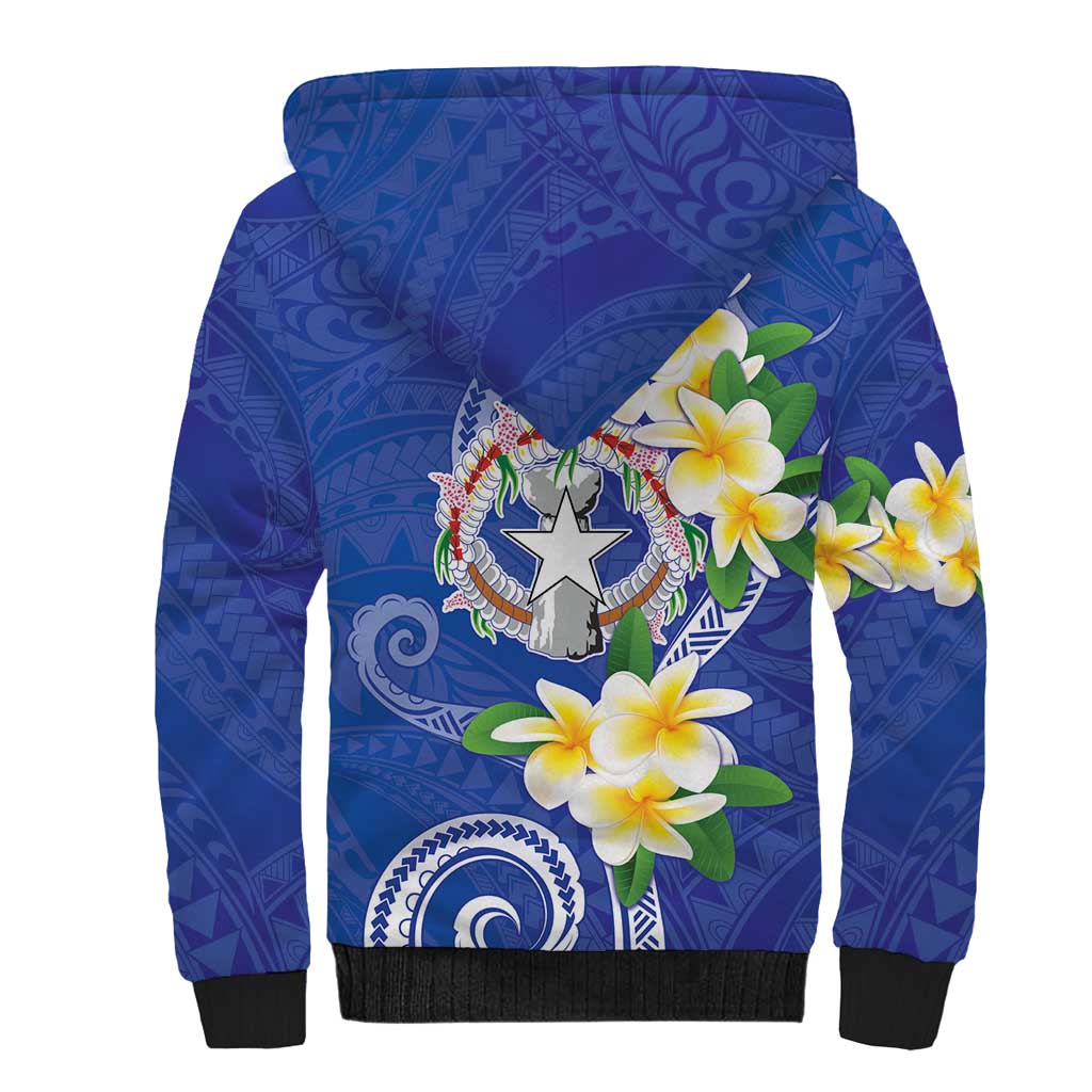 Northern Mariana Islands Chamorro Sherpa Hoodie Plumeria Curves Style Navy Version LT05 - Polynesian Pride