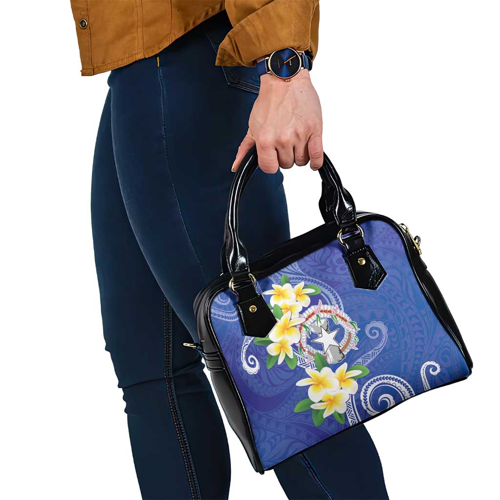 Northern Mariana Islands Chamorro Shoulder Handbag Plumeria Curves Style Navy Version LT05 - Polynesian Pride