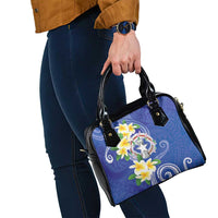 Northern Mariana Islands Chamorro Shoulder Handbag Plumeria Curves Style Navy Version LT05 - Polynesian Pride