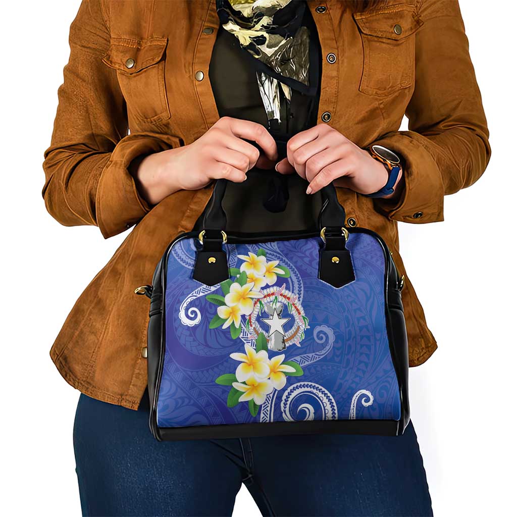 Northern Mariana Islands Chamorro Shoulder Handbag Plumeria Curves Style Navy Version LT05 - Polynesian Pride