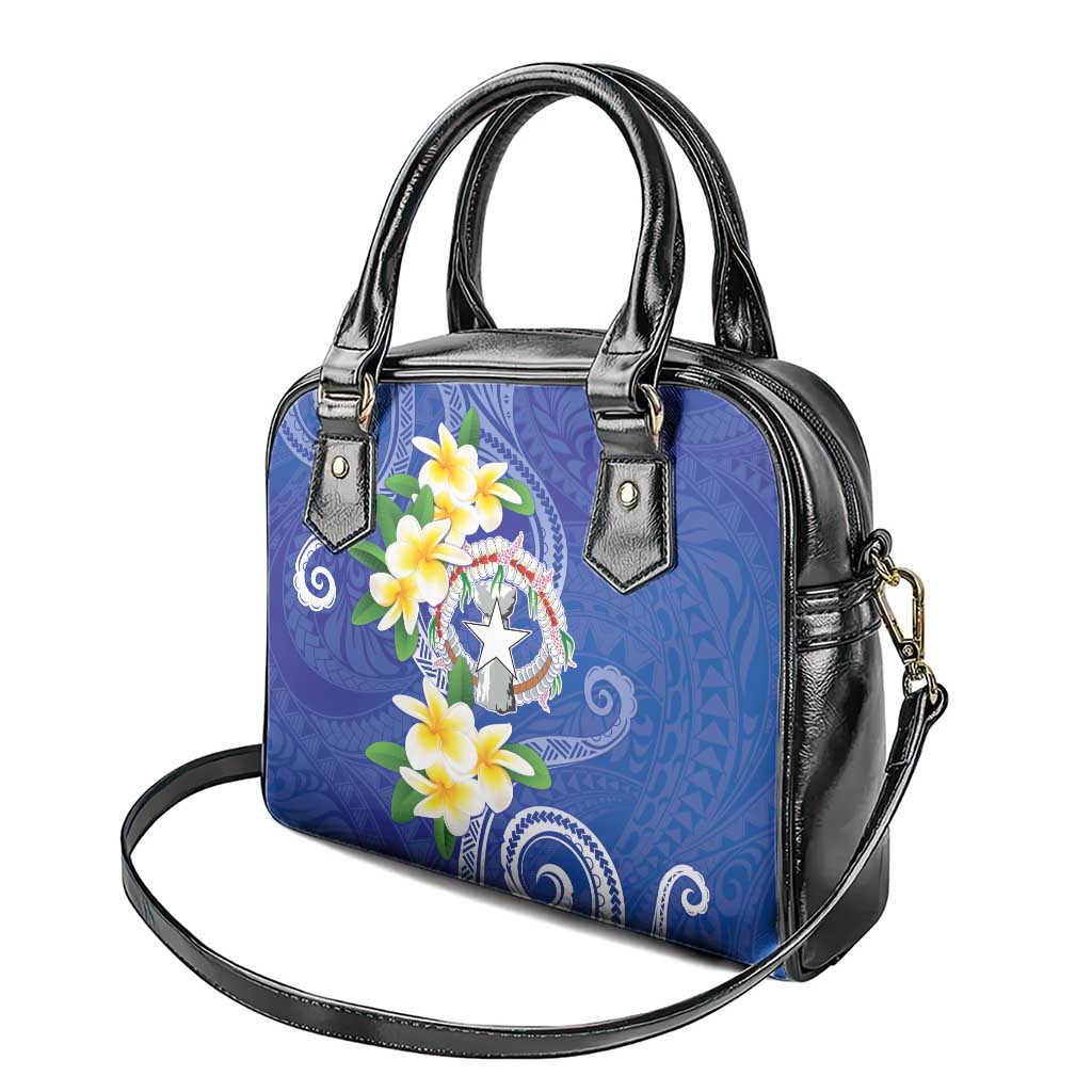 Northern Mariana Islands Chamorro Shoulder Handbag Plumeria Curves Style Navy Version LT05 - Polynesian Pride