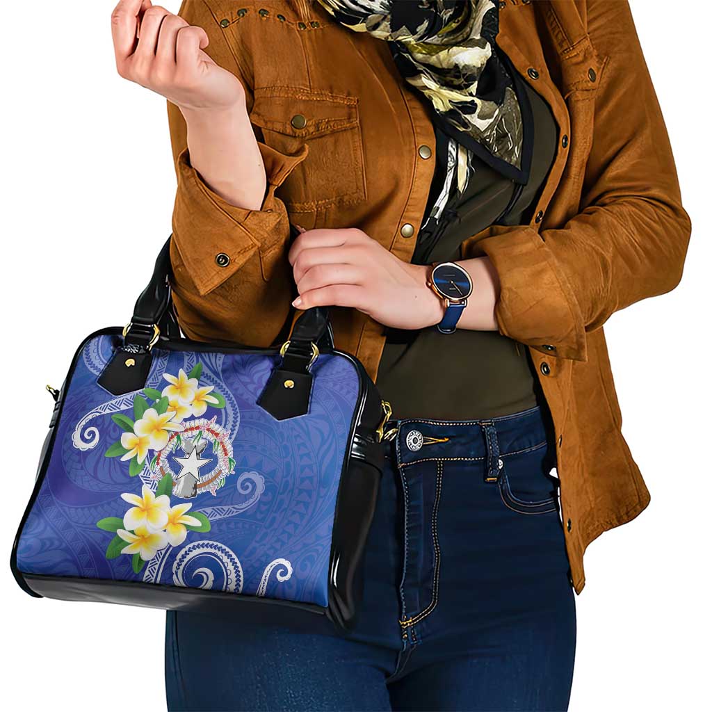 Northern Mariana Islands Chamorro Shoulder Handbag Plumeria Curves Style Navy Version LT05 - Polynesian Pride