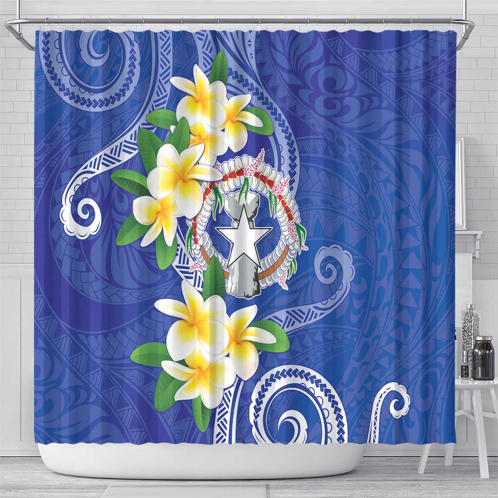 Northern Mariana Islands Chamorro Shower Curtain Plumeria Curves Style Navy Version LT05 - Polynesian Pride