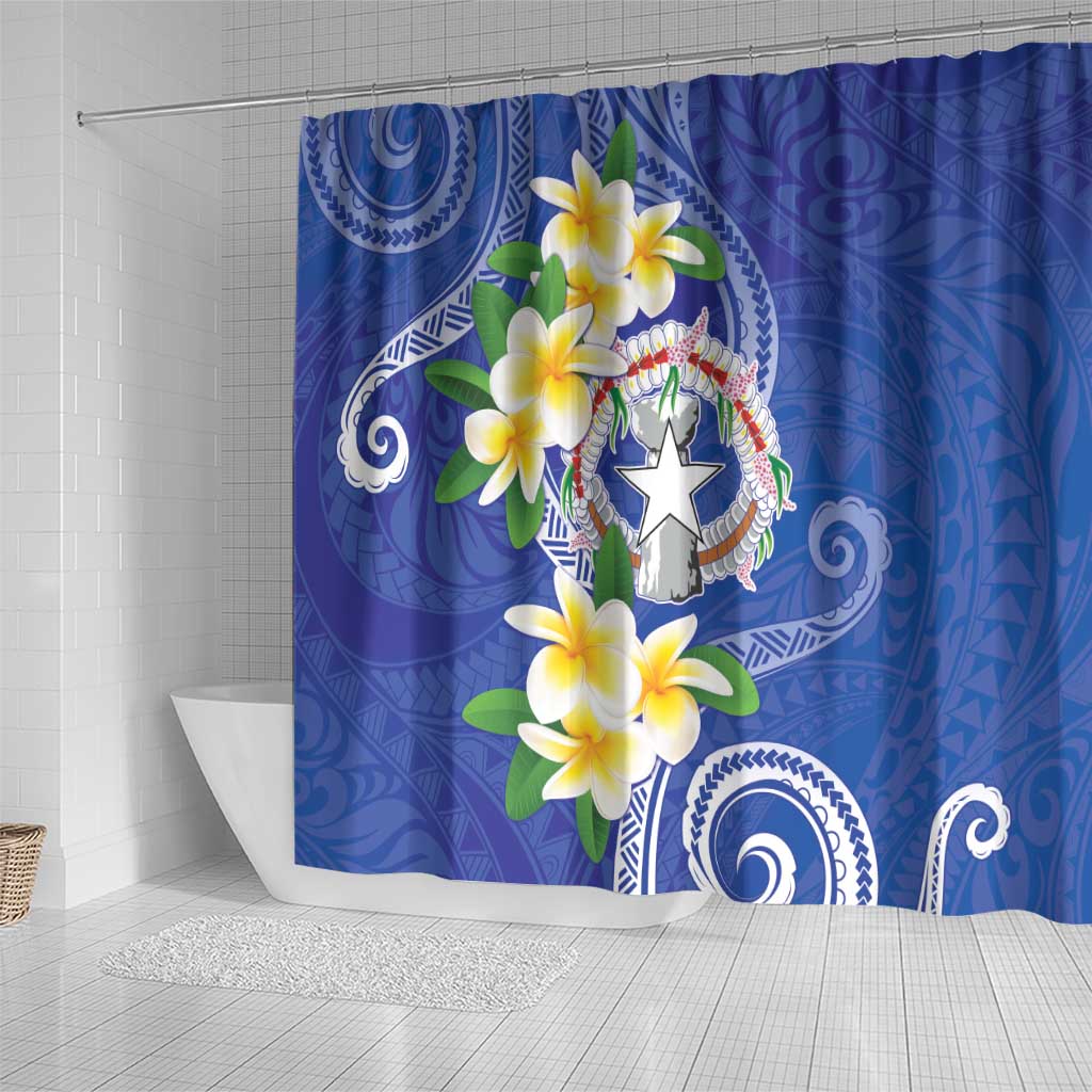 Northern Mariana Islands Chamorro Shower Curtain Plumeria Curves Style Navy Version LT05 - Polynesian Pride