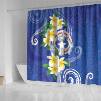 Northern Mariana Islands Chamorro Shower Curtain Plumeria Curves Style Navy Version LT05 - Polynesian Pride