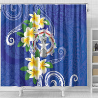 Northern Mariana Islands Chamorro Shower Curtain Plumeria Curves Style Navy Version LT05 - Polynesian Pride