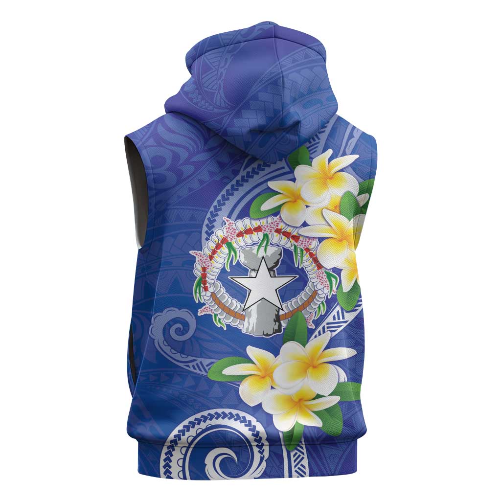 Northern Mariana Islands Chamorro Sleeveless Hoodie Plumeria Curves Style Navy Version LT05 - Polynesian Pride