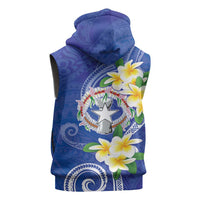 Northern Mariana Islands Chamorro Sleeveless Hoodie Plumeria Curves Style Navy Version LT05 - Polynesian Pride
