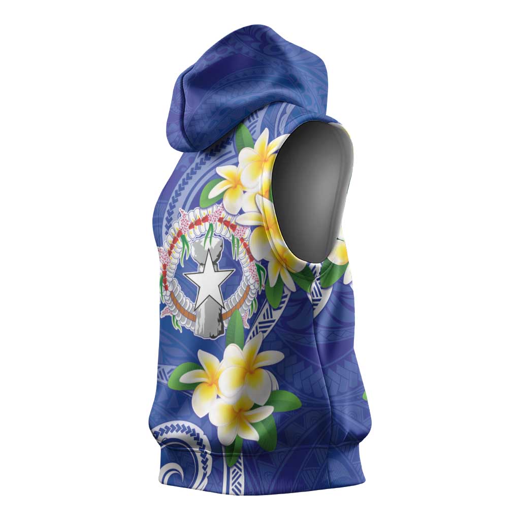 Northern Mariana Islands Chamorro Sleeveless Hoodie Plumeria Curves Style Navy Version LT05 - Polynesian Pride