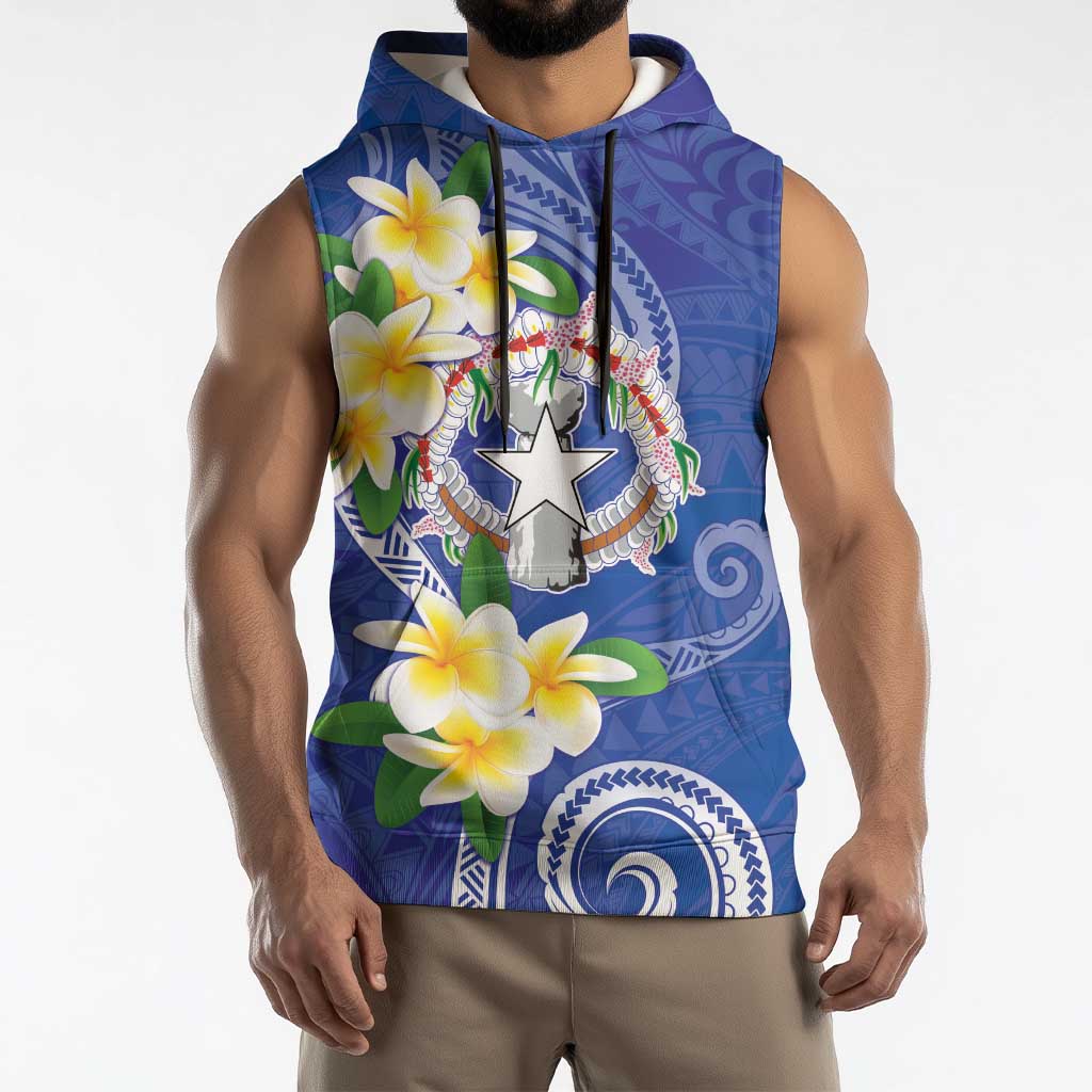 Northern Mariana Islands Chamorro Sleeveless Hoodie Plumeria Curves Style Navy Version LT05 - Polynesian Pride