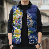 Northern Mariana Islands Chamorro Sleeveless Puffer Jacket Plumeria Curves Style Navy Version LT05 - Polynesian Pride