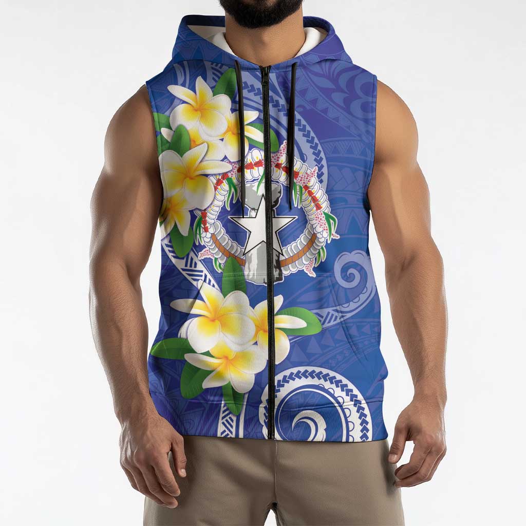 Northern Mariana Islands Chamorro Sleeveless Zip Hoodie Plumeria Curves Style Navy Version