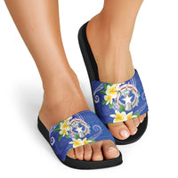 Northern Mariana Islands Chamorro Slide Sandals Plumeria Curves Style Navy Version LT05 - Polynesian Pride