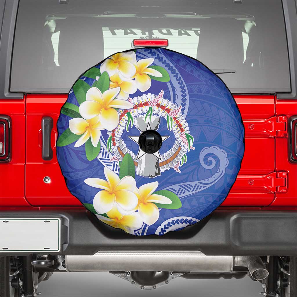 Northern Mariana Islands Chamorro Spare Tire Cover Plumeria Curves Style Navy Version LT05 - Polynesian Pride