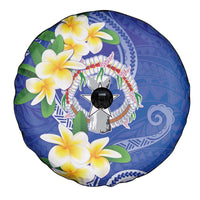Northern Mariana Islands Chamorro Spare Tire Cover Plumeria Curves Style Navy Version LT05 - Polynesian Pride