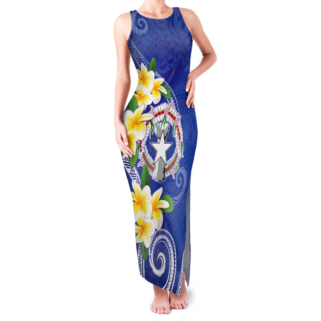 Northern Mariana Islands Chamorro Tank Maxi Dress Plumeria Curves Style Navy Version