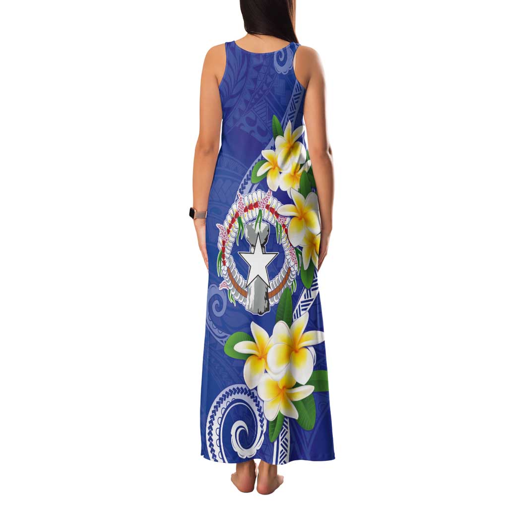 Northern Mariana Islands Chamorro Tank Maxi Dress Plumeria Curves Style Navy Version LT05 - Polynesian Pride