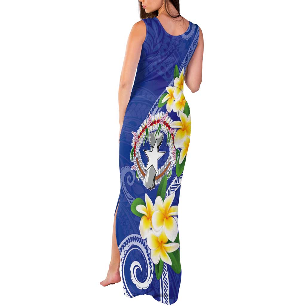 Northern Mariana Islands Chamorro Tank Maxi Dress Plumeria Curves Style Navy Version LT05 - Polynesian Pride
