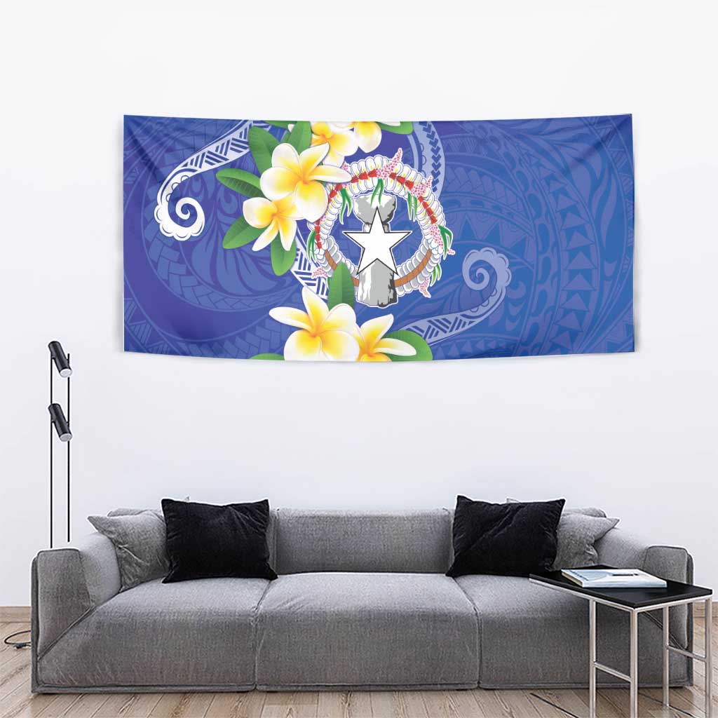 Northern Mariana Islands Chamorro Tapestry Plumeria Curves Style Navy Version LT05 - Polynesian Pride