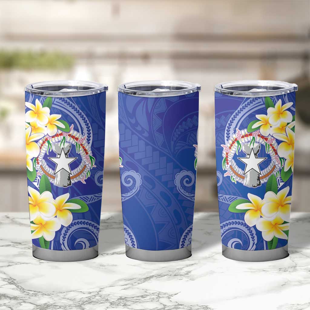 Northern Mariana Islands Chamorro Tumbler Cup Plumeria Curves Style Navy Version LT05 - Polynesian Pride