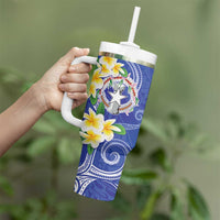Northern Mariana Islands Chamorro Tumbler With Handle Plumeria Curves Style Navy Version LT05 - Polynesian Pride