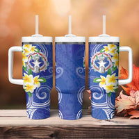 Northern Mariana Islands Chamorro Tumbler With Handle Plumeria Curves Style Navy Version LT05 - Polynesian Pride
