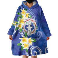 Northern Mariana Islands Chamorro Wearable Blanket Hoodie Plumeria Curves Style Navy Version LT05 - Polynesian Pride