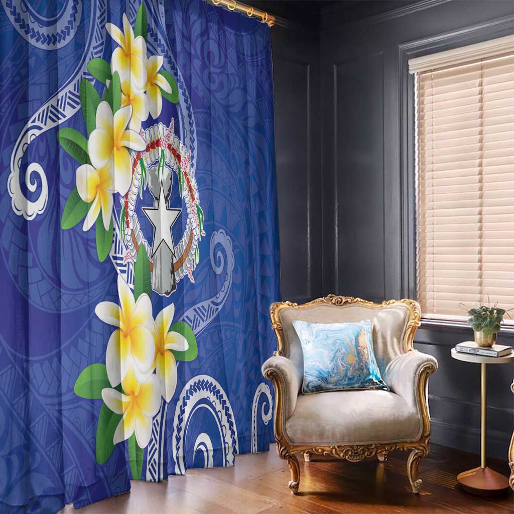 Northern Mariana Islands Chamorro Window Curtain Plumeria Curves Style Navy Version LT05 - Polynesian Pride