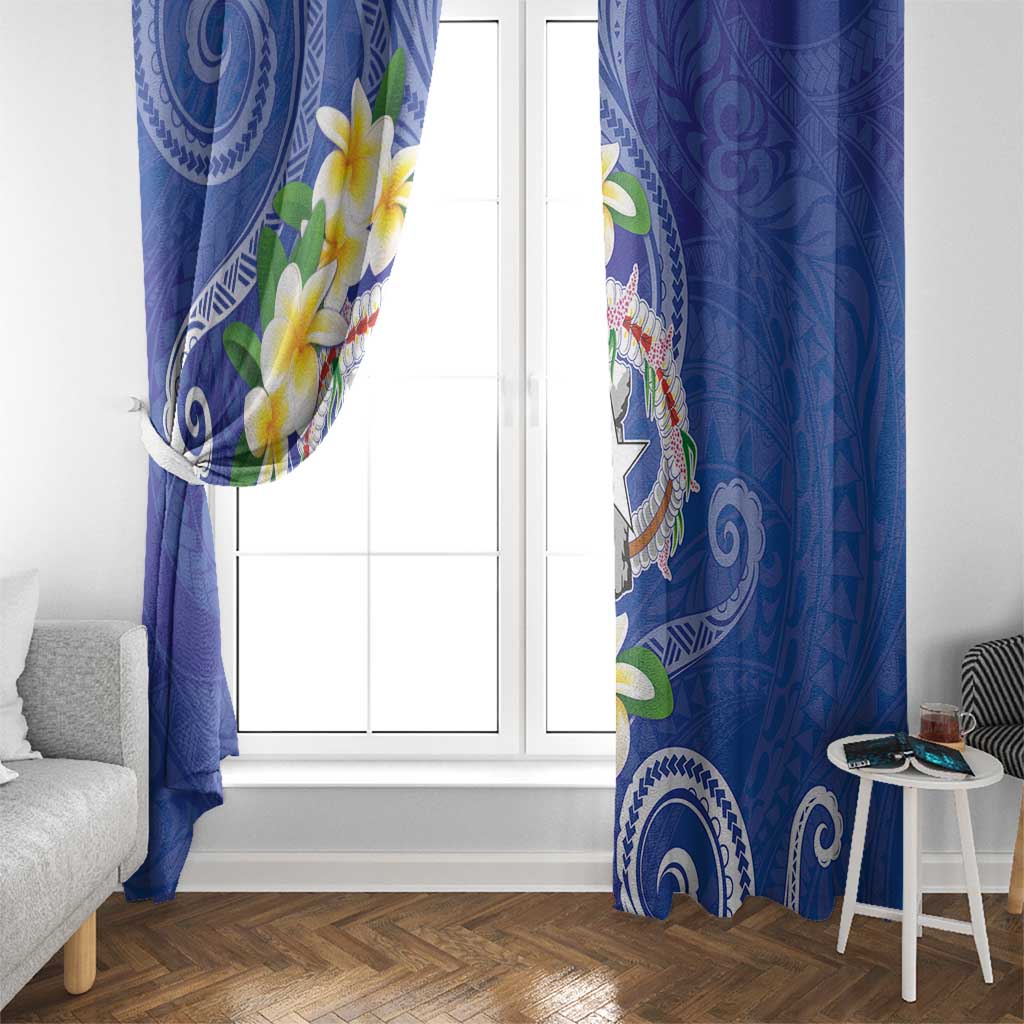 Northern Mariana Islands Chamorro Window Curtain Plumeria Curves Style Navy Version LT05 - Polynesian Pride